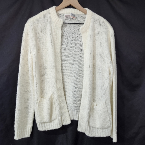 VTG The Import Workshop Women's Cardigan Size L Ivory Open Knit Scandi Chic - Picture 2 of 8